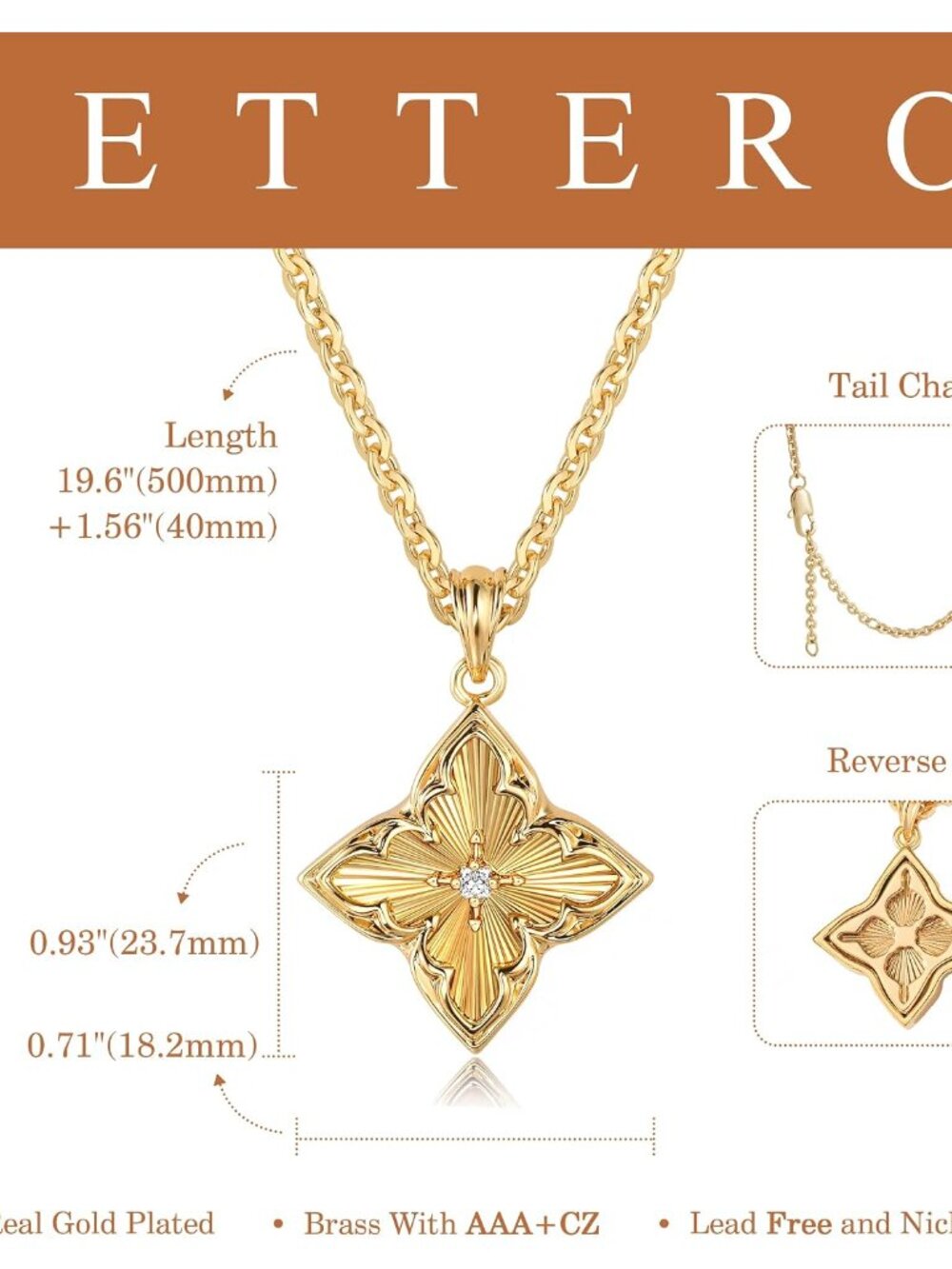 Gold Clover Necklace for Women Dainty 14K Gold Plated CZ Pendant Necklace Adjust - Picture 6 of 7